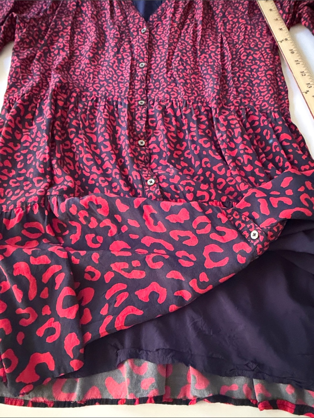 Vineyard Vines Tiered Leopard Print Dress Navy Red Size Large 3/4 Sleeves - Picture 9 of 9